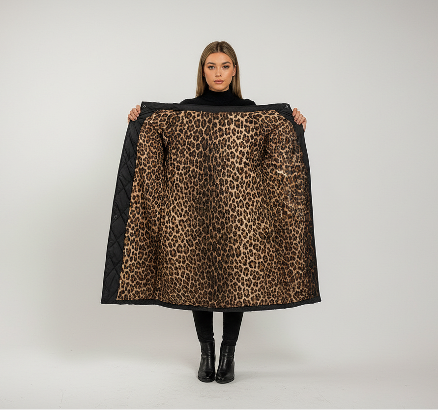 ABRIGO ACOLCHADO PREMIUM CON FORRO ESTAMPADO DE LEOPARDO