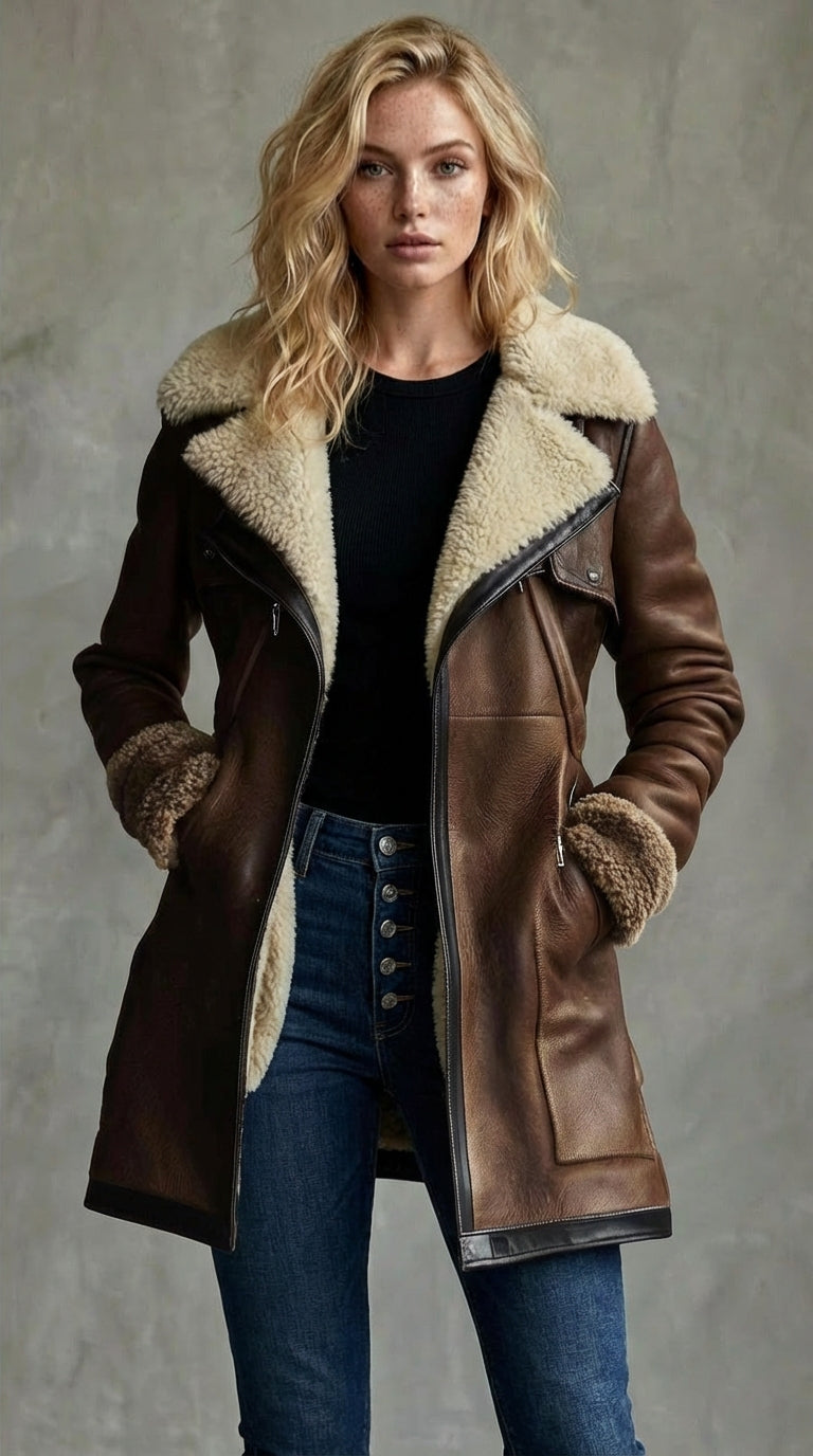 ABRIGO VINTAGE CUELLO LAMBSKIN CONTRASTE