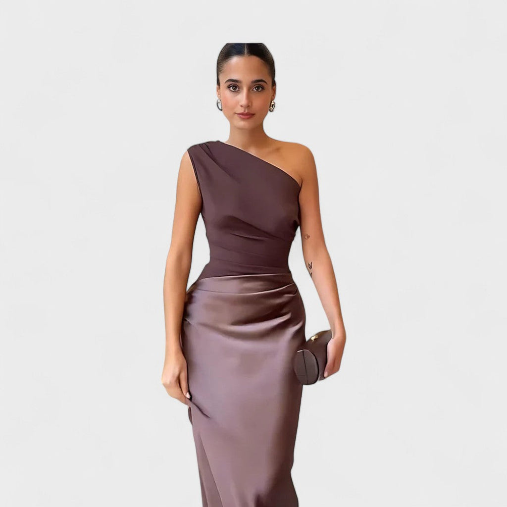 Ámbar - Vestido Maxivestido de Satén con Un Hombro