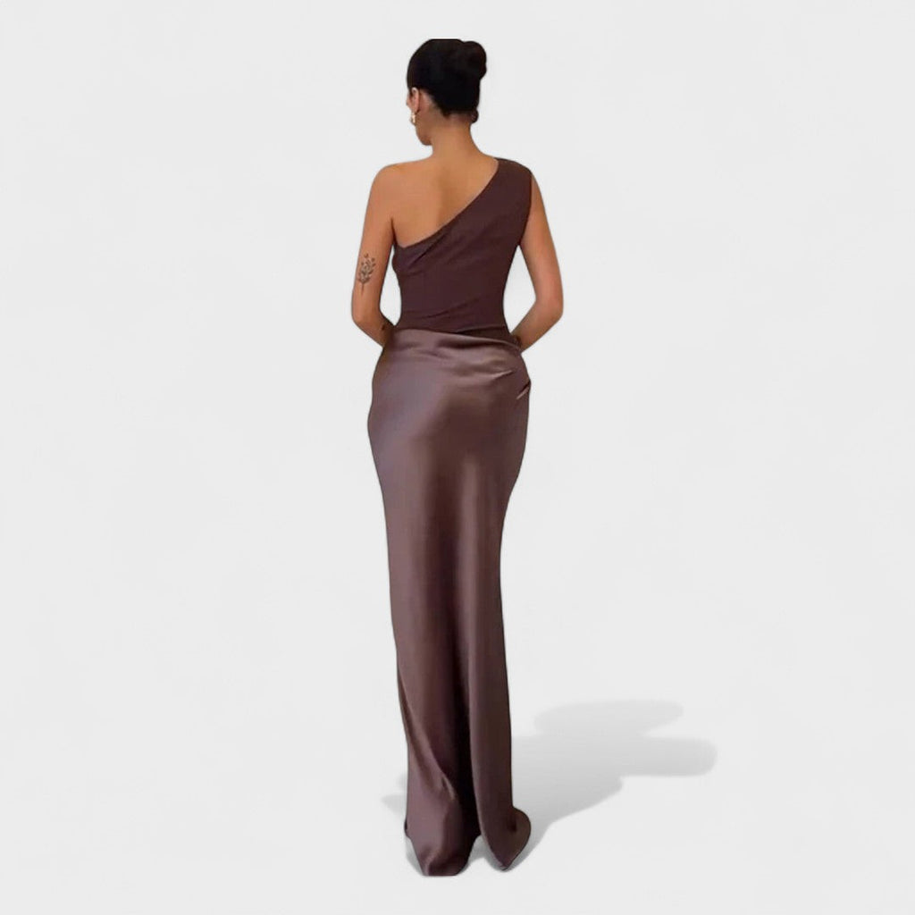 Ámbar - Vestido Maxivestido de Satén con Un Hombro