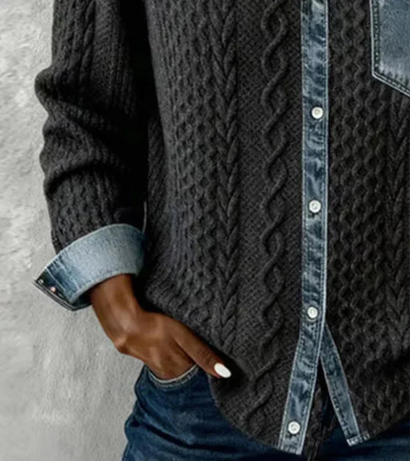 Áurea | Top de Punto Patchwork con Detalles de Denim