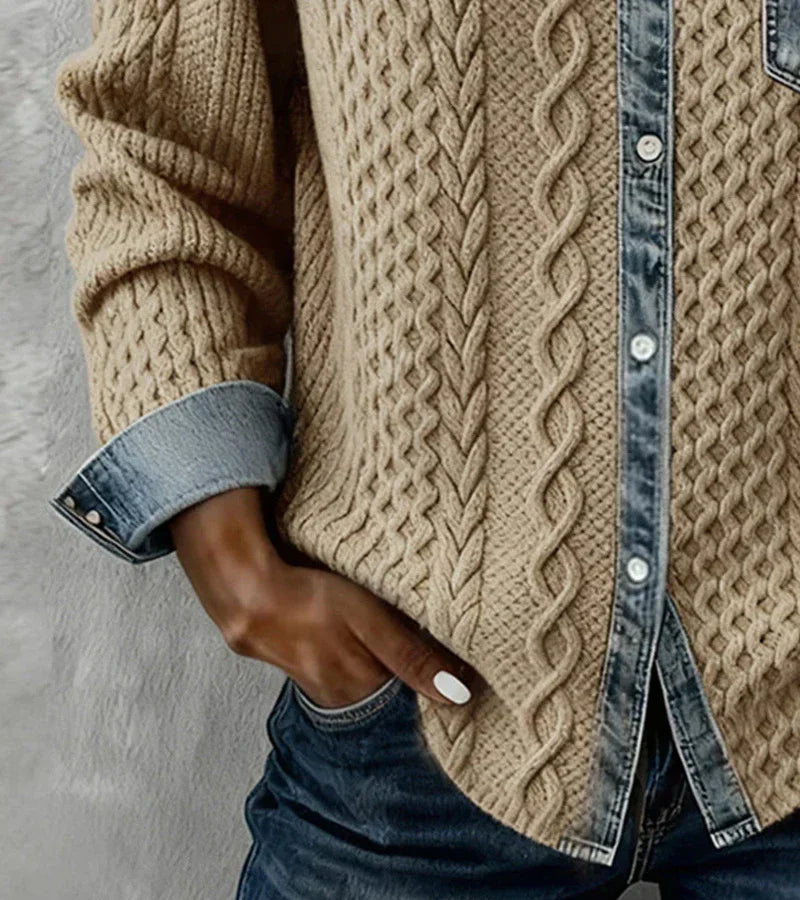 Áurea | Top de Punto Patchwork con Detalles de Denim