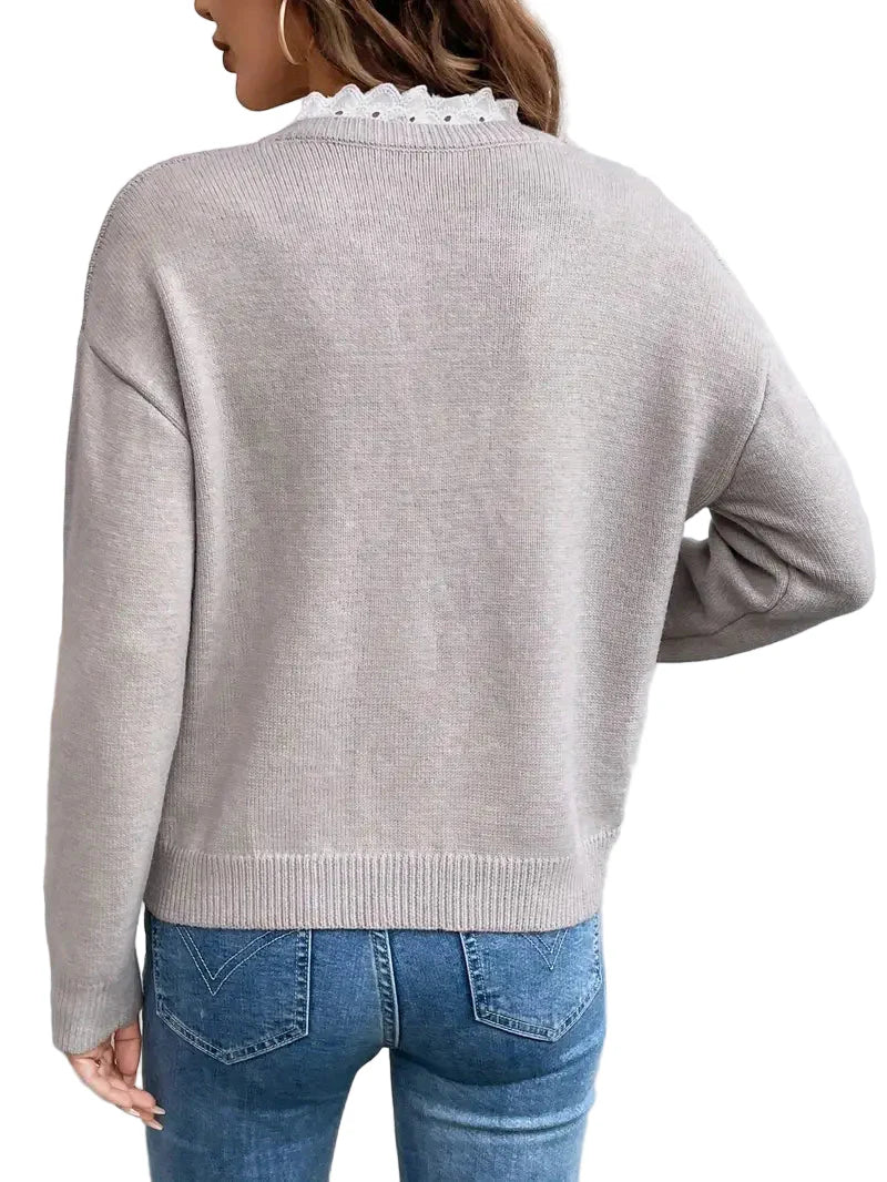 Céline | Chic Suéter de Punto con Elegante Cuello de Encaje