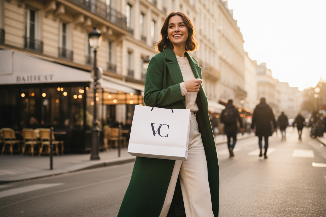 Lifestyle - Woman with VC logo shopping bag