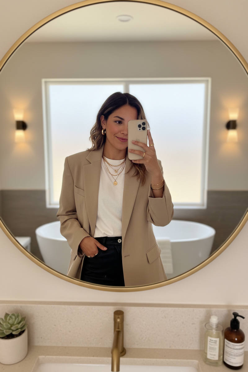 Selfie espejo blazer beige