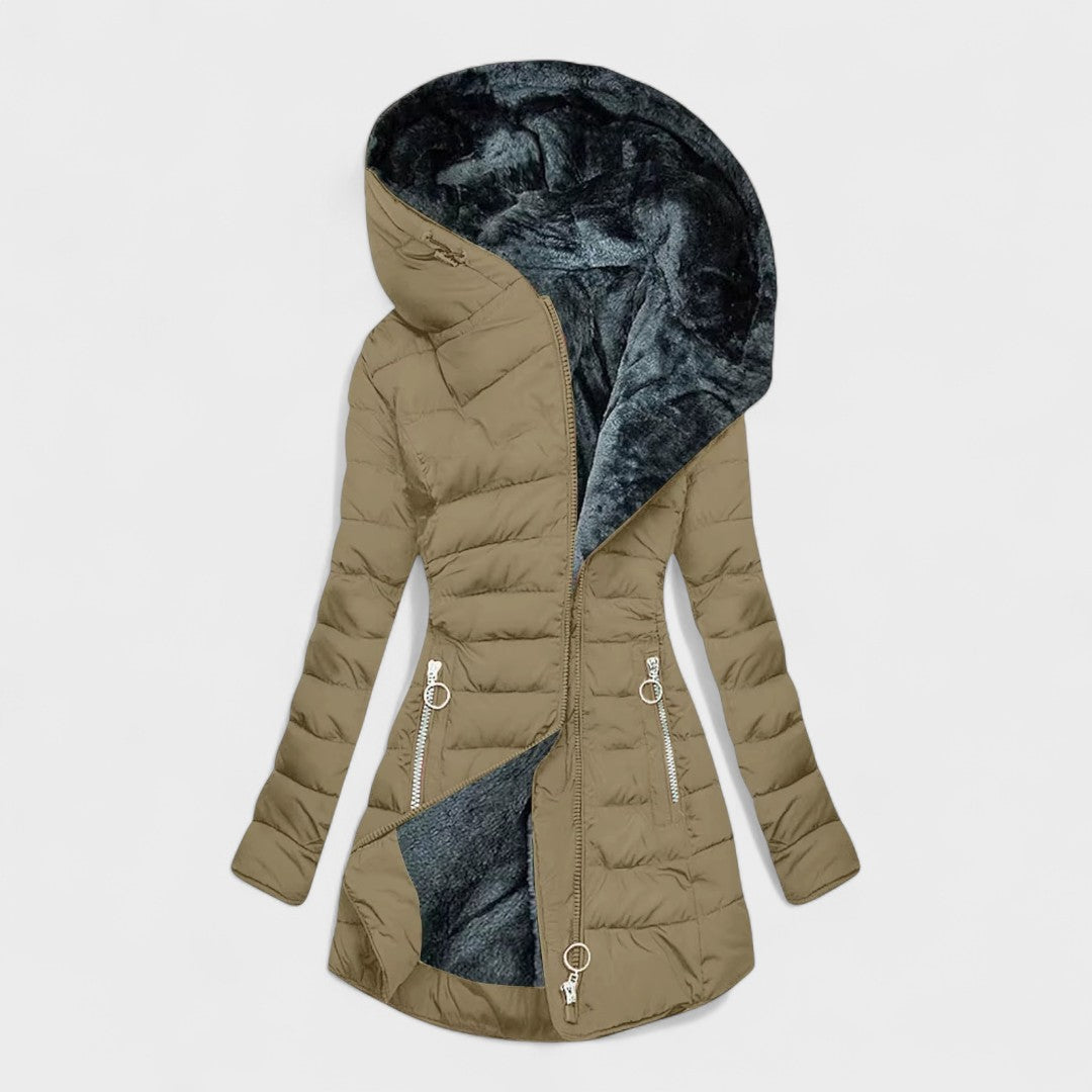 Beatrice™ | Abrigo cálido caqui con forro de pelo