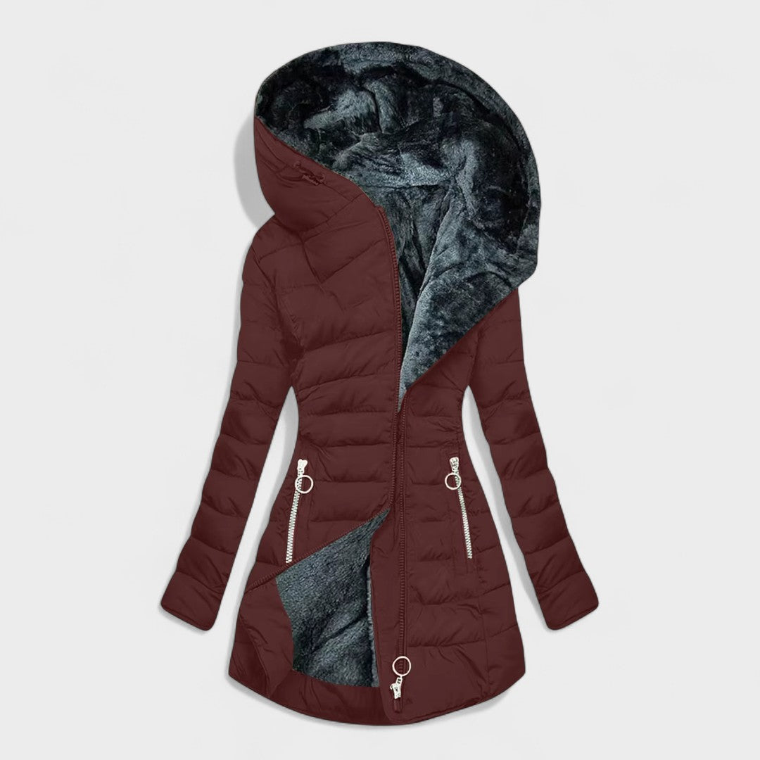 Beatrice™ | Abrigo cálido rojo con forro de pelo